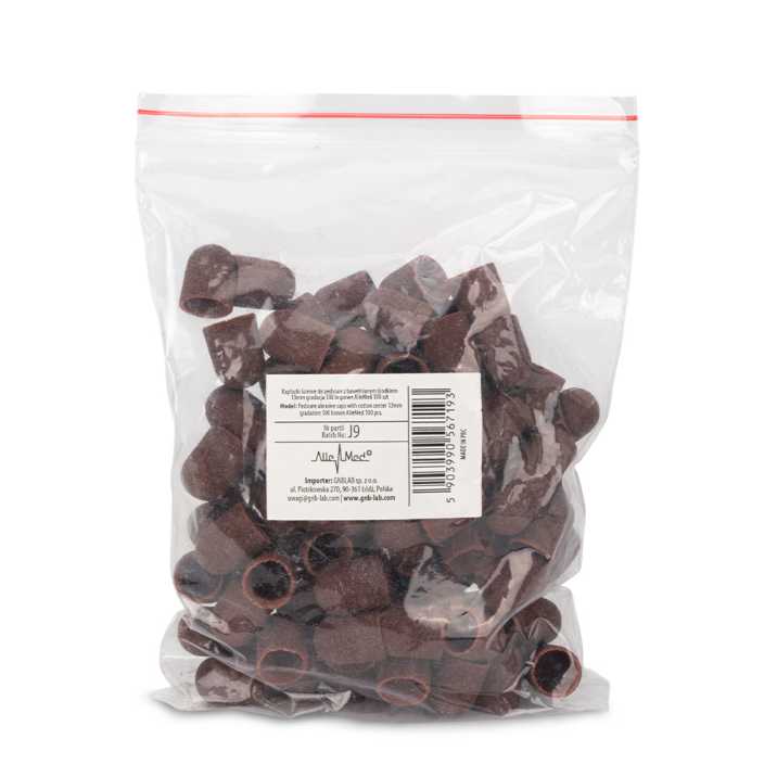 Kapturki ścierne do pedicure z bawełnianym środkiem 13mm gradacja 100 brązowe AlleMed 100 szt